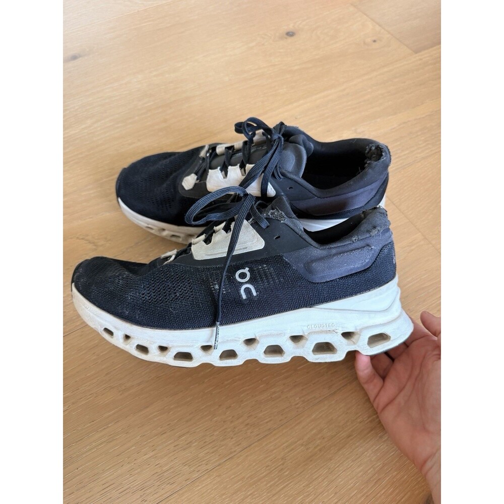 On Cloudrunner Black Gray White Men's Lace-Up Low Top Mesh Sneaker Rubber